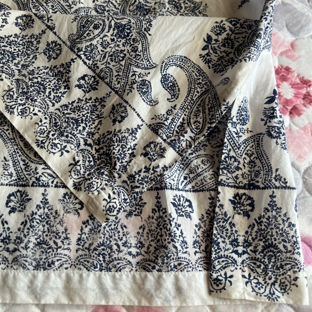 Liz Claiborne Navy and White Paisley Tunic Embroidery 3/4 Sleeves 100% Cotton LG - Picture 8 of 11